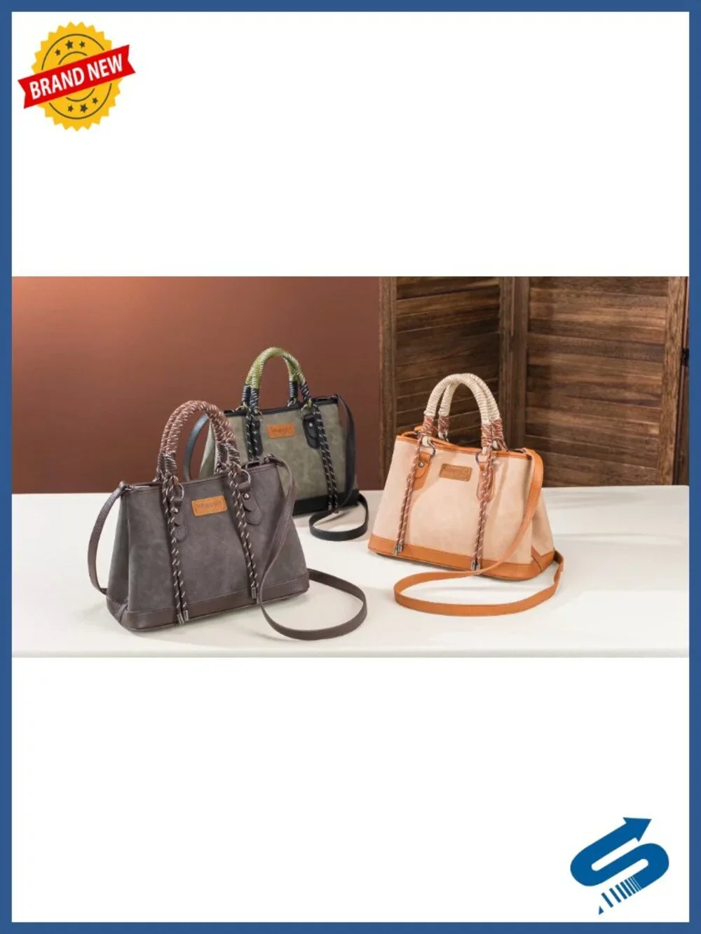 Vegan Leather Satchel Purse with Braided Rope Handle Crossbody Tote